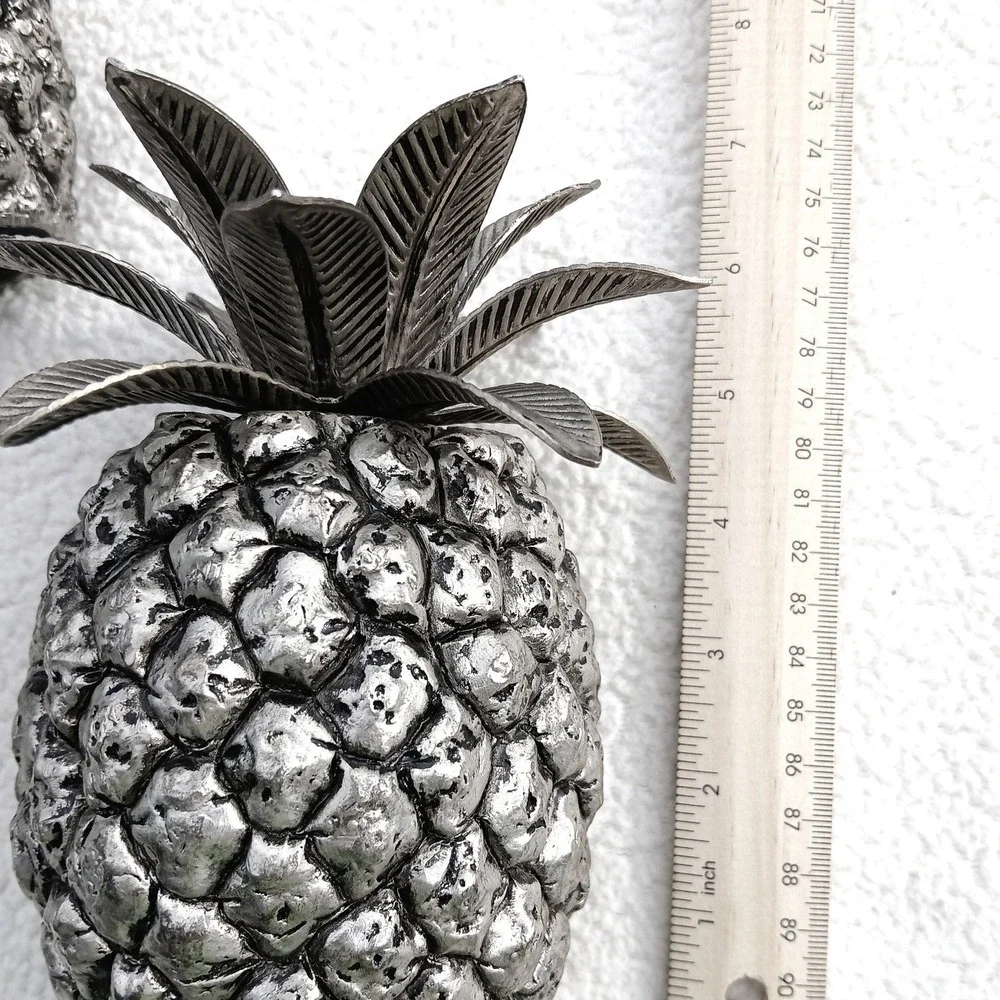 Tropoical Pineapple Candle Holder Trio Textured Heavy Silver 3pc‎ Vintage 4.5#